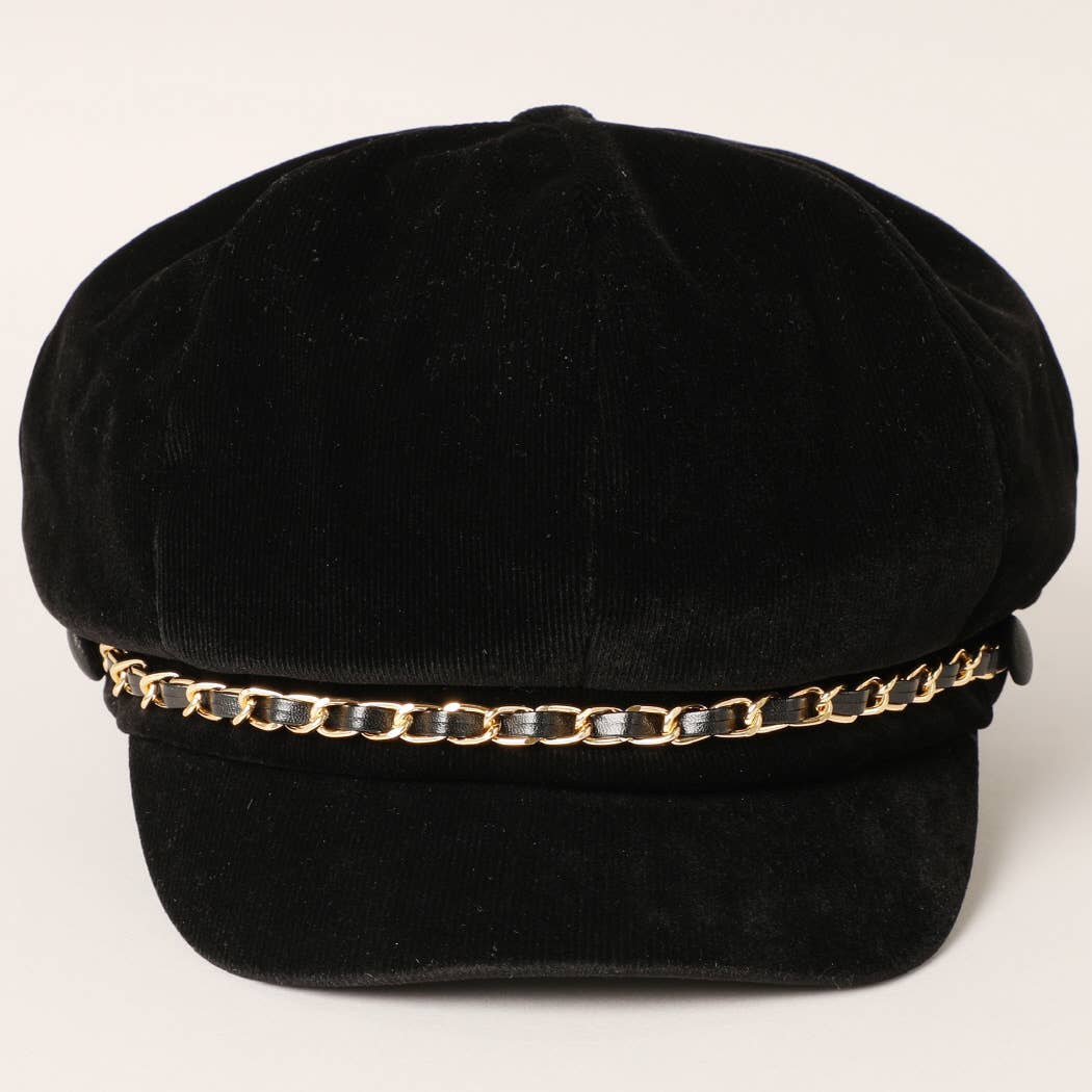Fashion City - Wholesale Newsboy/Schoolboy Hat - Women's - Stylish Newsboy Cap Cabbie Hat with Leather Chain0