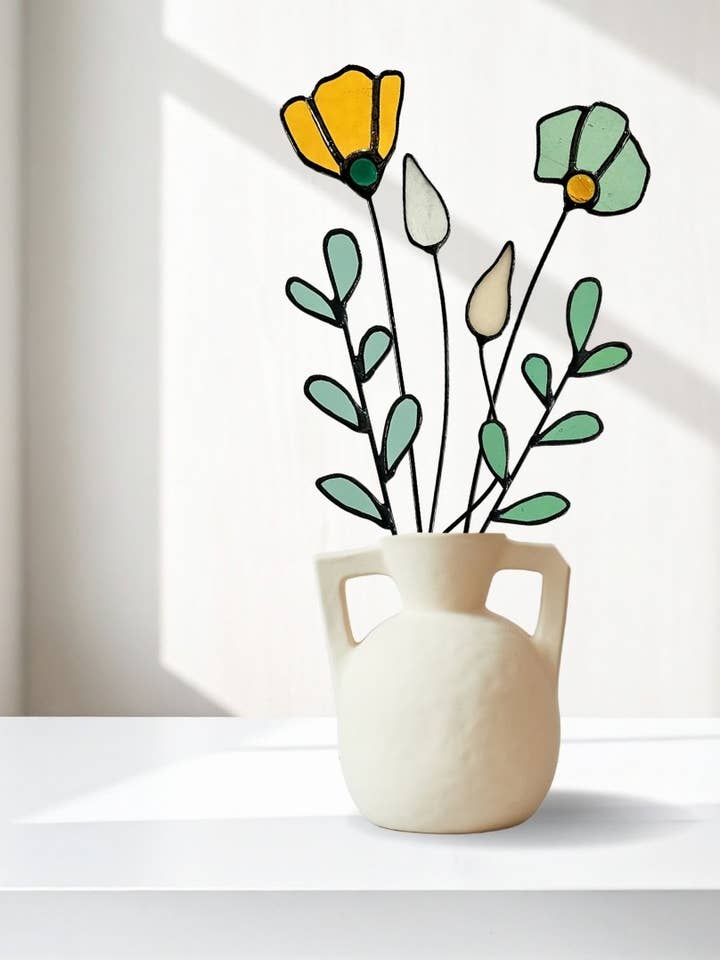 Wildblumen-Buntglas-Arrangement | Frische Gartenpalette für den Großhandel von Samara Designs Studio