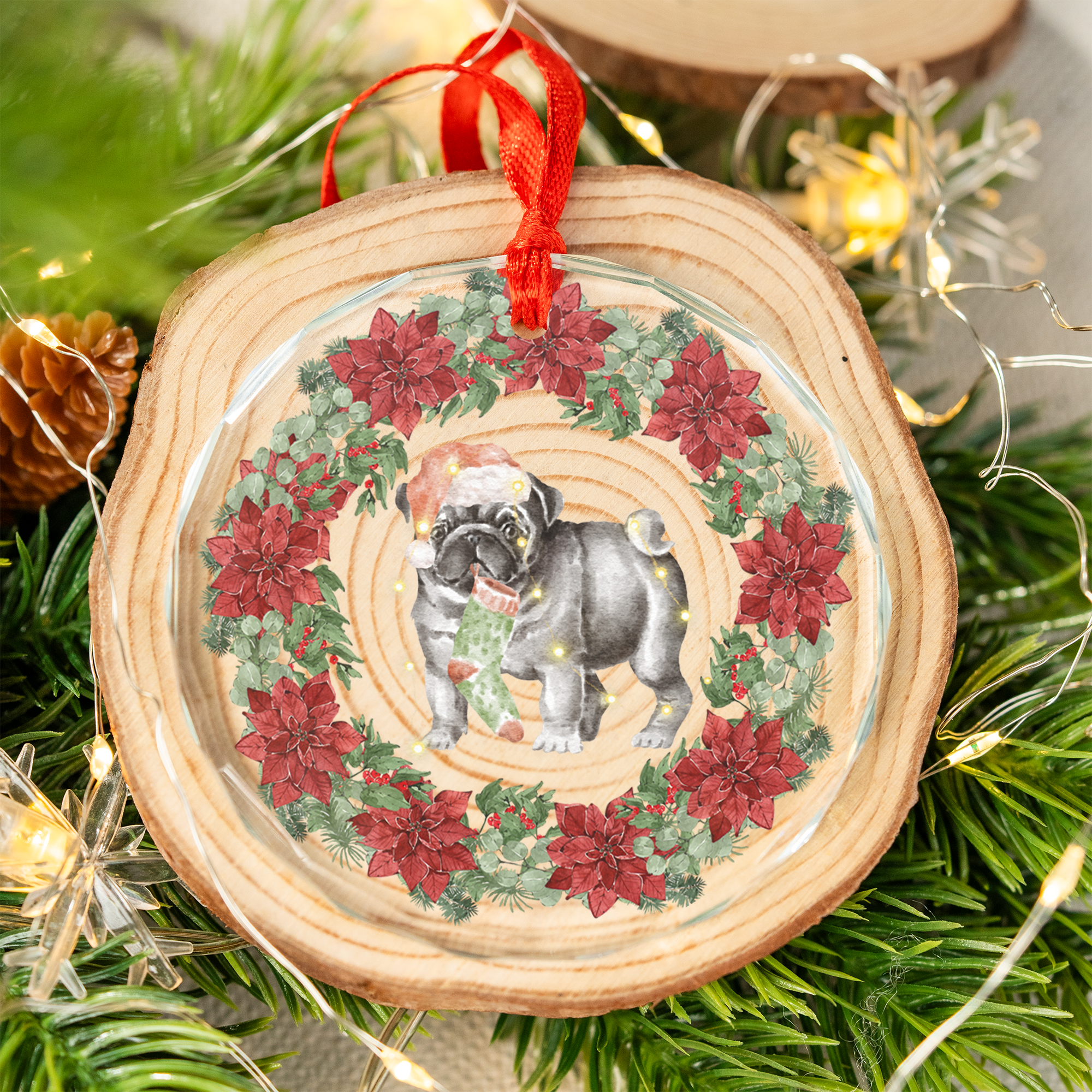 Pug Life - Wholesale Ornament - Glass Pug Christmas Ornaments, Mix & Match 3" Circle0