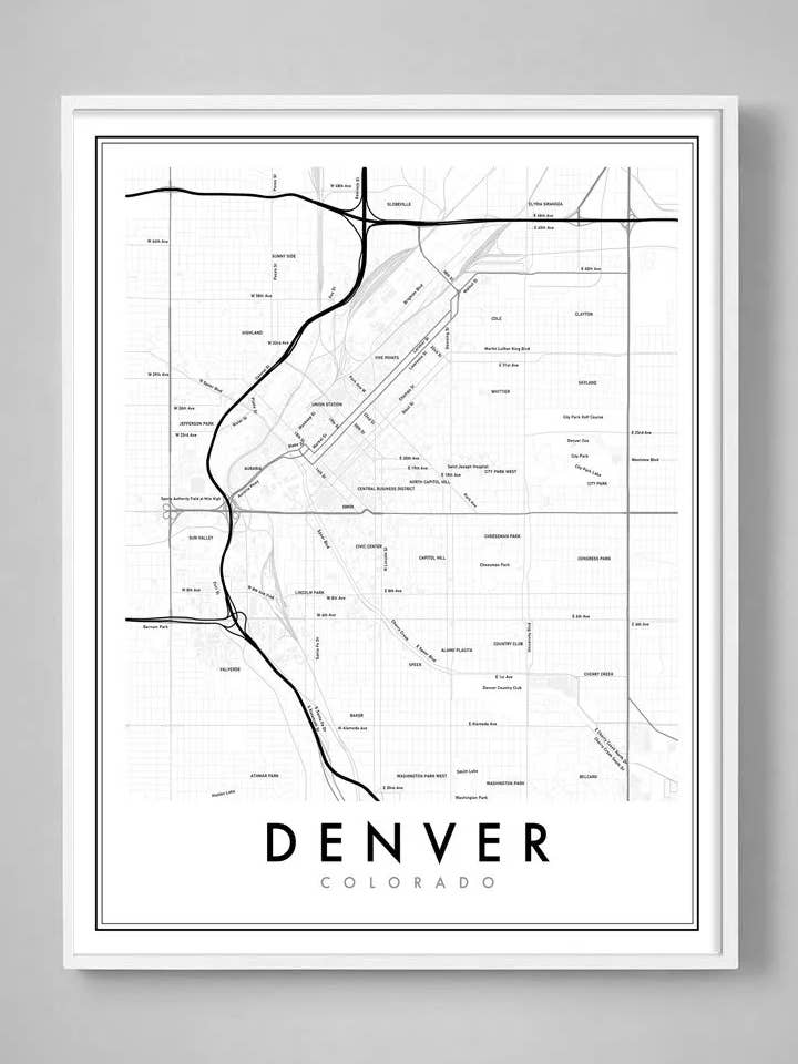 Mapa del vecindario de Denver Imprimir para venta al por mayor de Capricorn Press