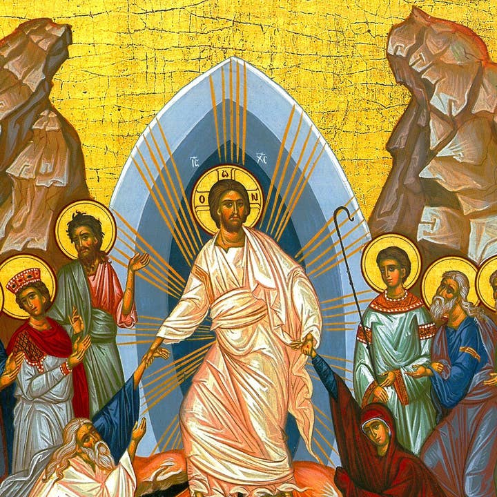 Verrijzenis Jezus Christus icoon, Handgemaakt Grieks-Orthodox icoon, Byzantijnse kunst muurschildering van onze Heer die uit de dood opstaat, religieus decor TH2 voor wholesale door TheHolyArt