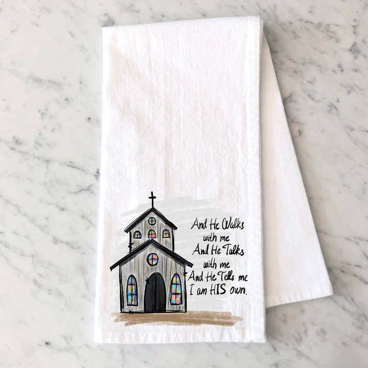 Mississippi Mae Monograms - Wholesale Tea Towel - He Walks With Me Kitchen Towel