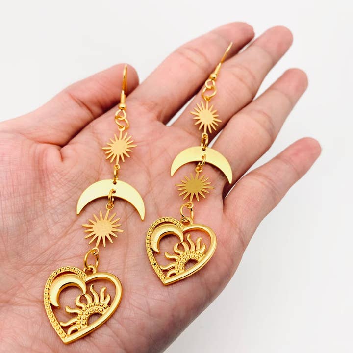 Sun Moon Star Heart-shaped Pendant Earrings - MS for wholesale by Mio Queena