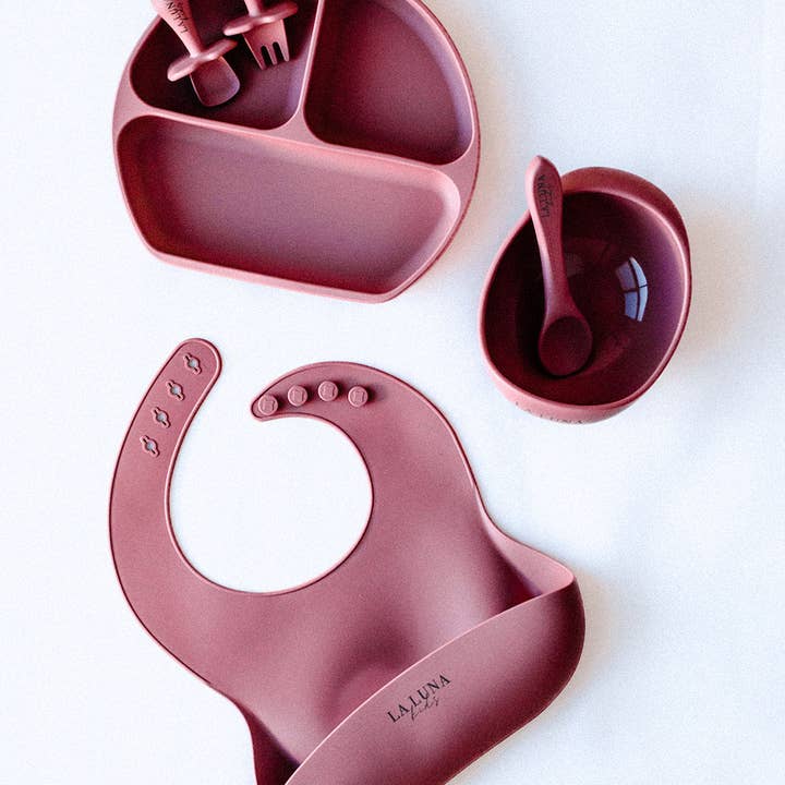 Silicone Feeding Set Dusty Rose for wholesale by La Luna Kids