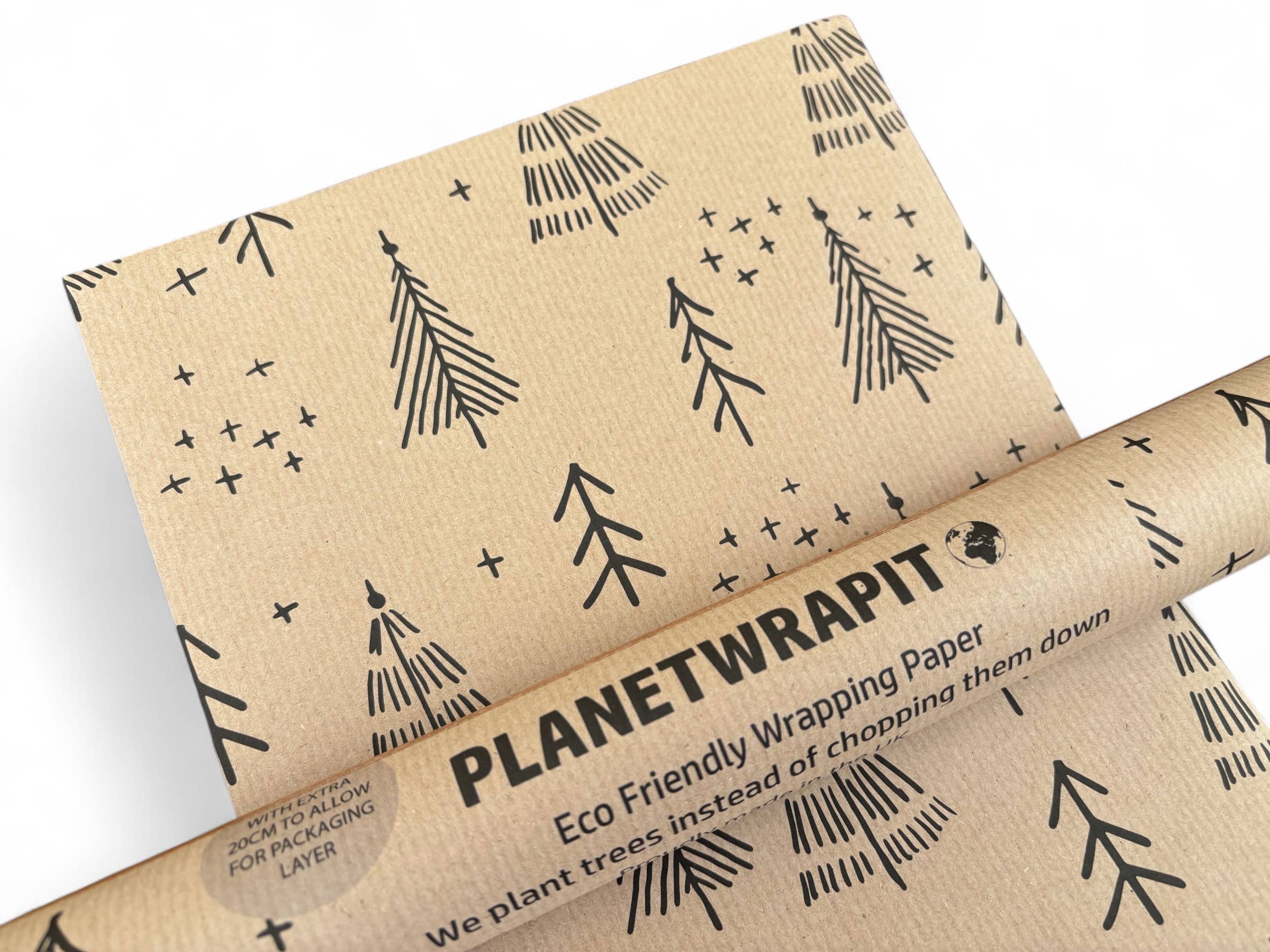PlanetWrapIt - Wholesale Wrapping Paper Roll - Black Christmas Trees Recycled Kraft Gift Wrapping Paper 6