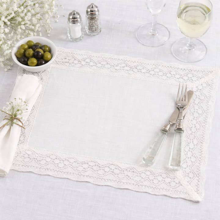 White Lace Border 14"X20" Placemat for wholesale by Fennco Styles