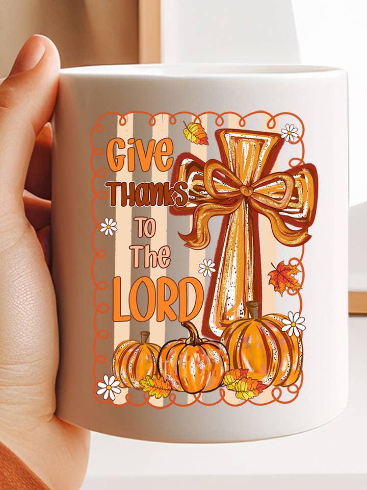 Coquette Cross Give Thanks Ceramic Mug for wholesale by Wholesale Accessory Market