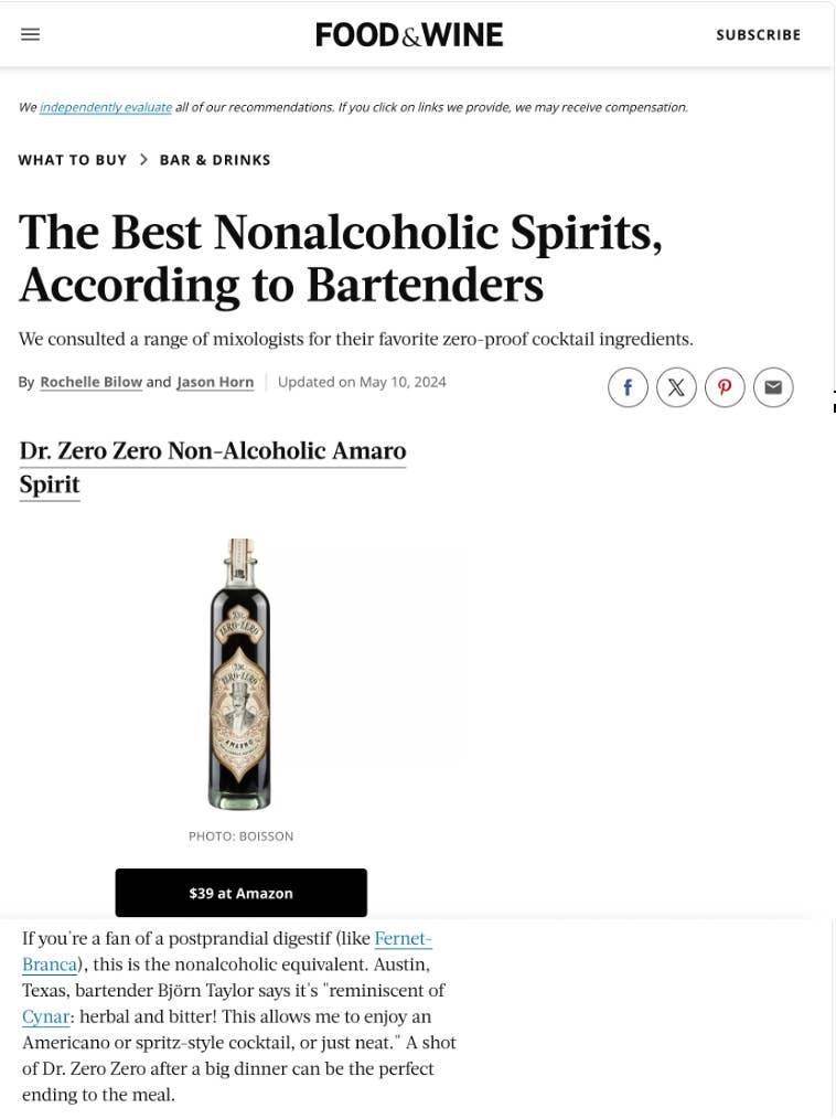 Dr Zero Zero - Wholesale Non-Alcoholic Spirits/Wine/Beer - Dr Zero Zero AmarNo - Award Winning Non-Alcoholic Amaro 70cl8