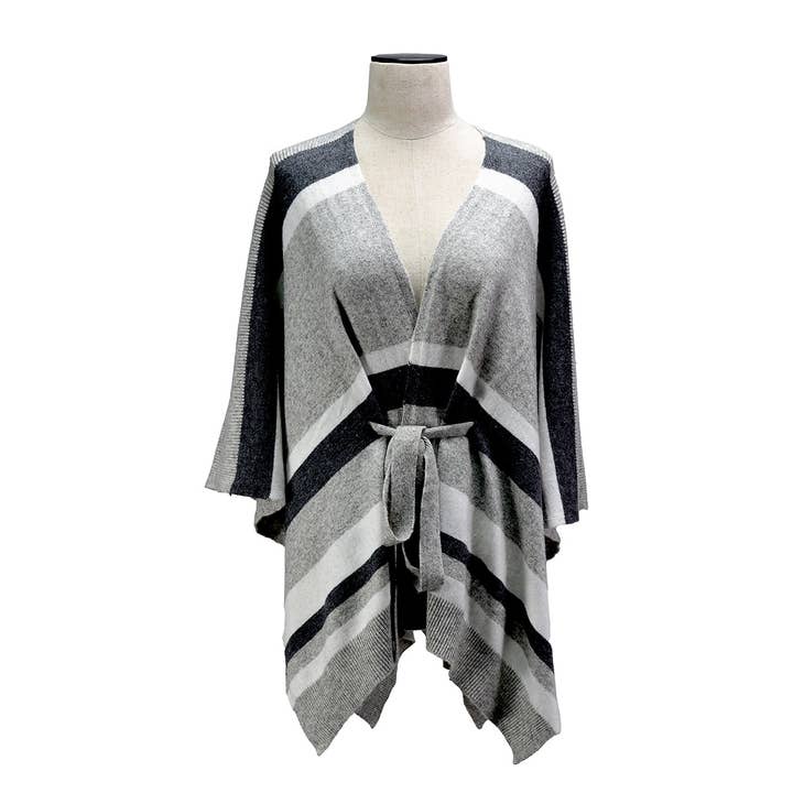 Three Color Tone Cashmere Loose Tie Up Poncho (Available in 3 colors) for wholesale by BNB Crafts Inc.