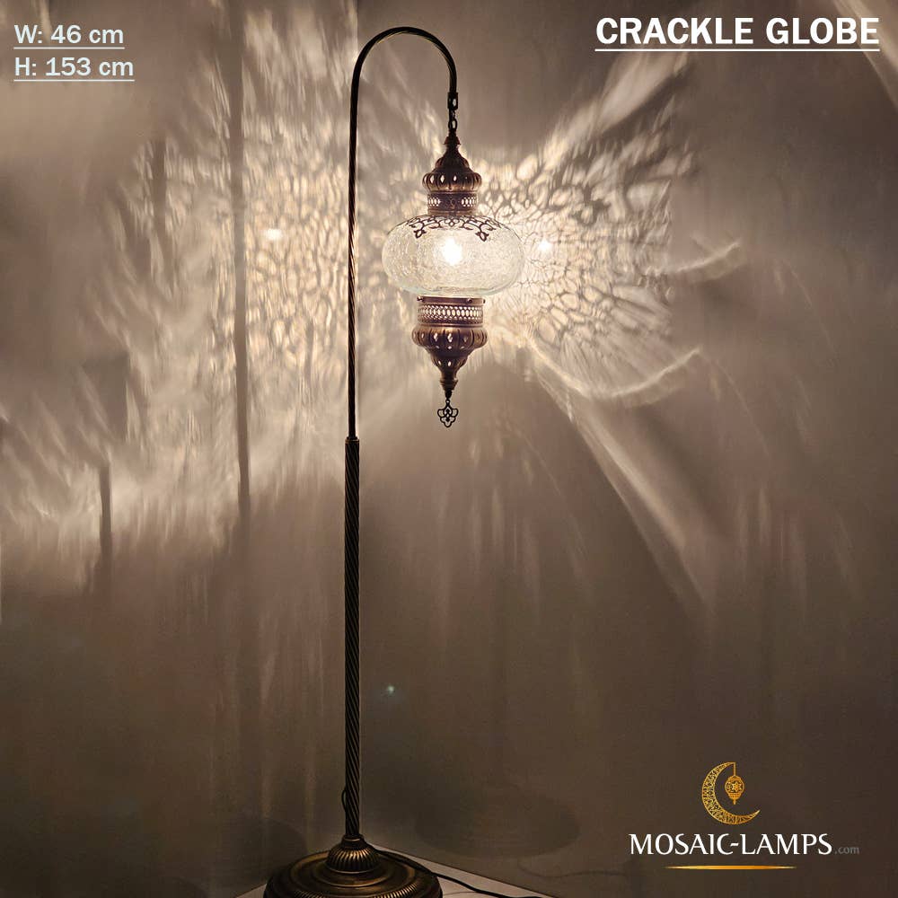 Mosaic Lamps - Wholesale Floor Lamp - Gooseneck X Large Crackle Globe Ottoman Floor Lamp, Laser Me6
