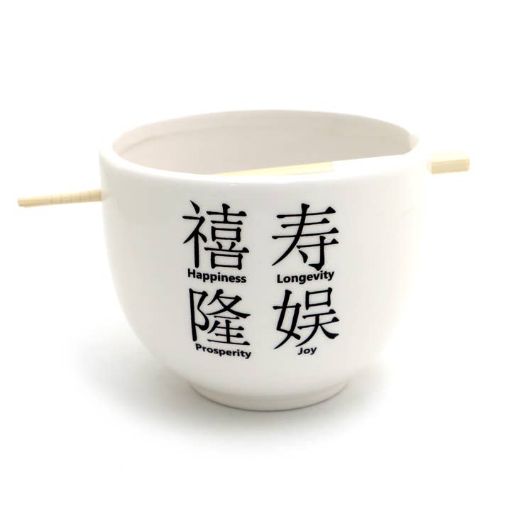 Lenny Mud - Wholesale Bowl - Good Wishes Noodle Bowl, Chinese characters, chopsticks inc4