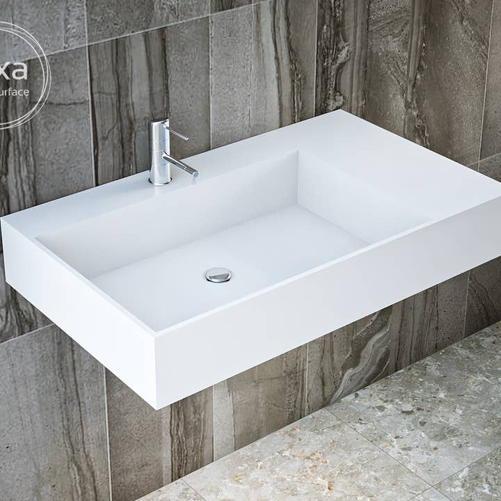 Rektangulärt väggmonterat tvättställ i Solid Surface "MINEA-D" för wholesale av BAINS NEO