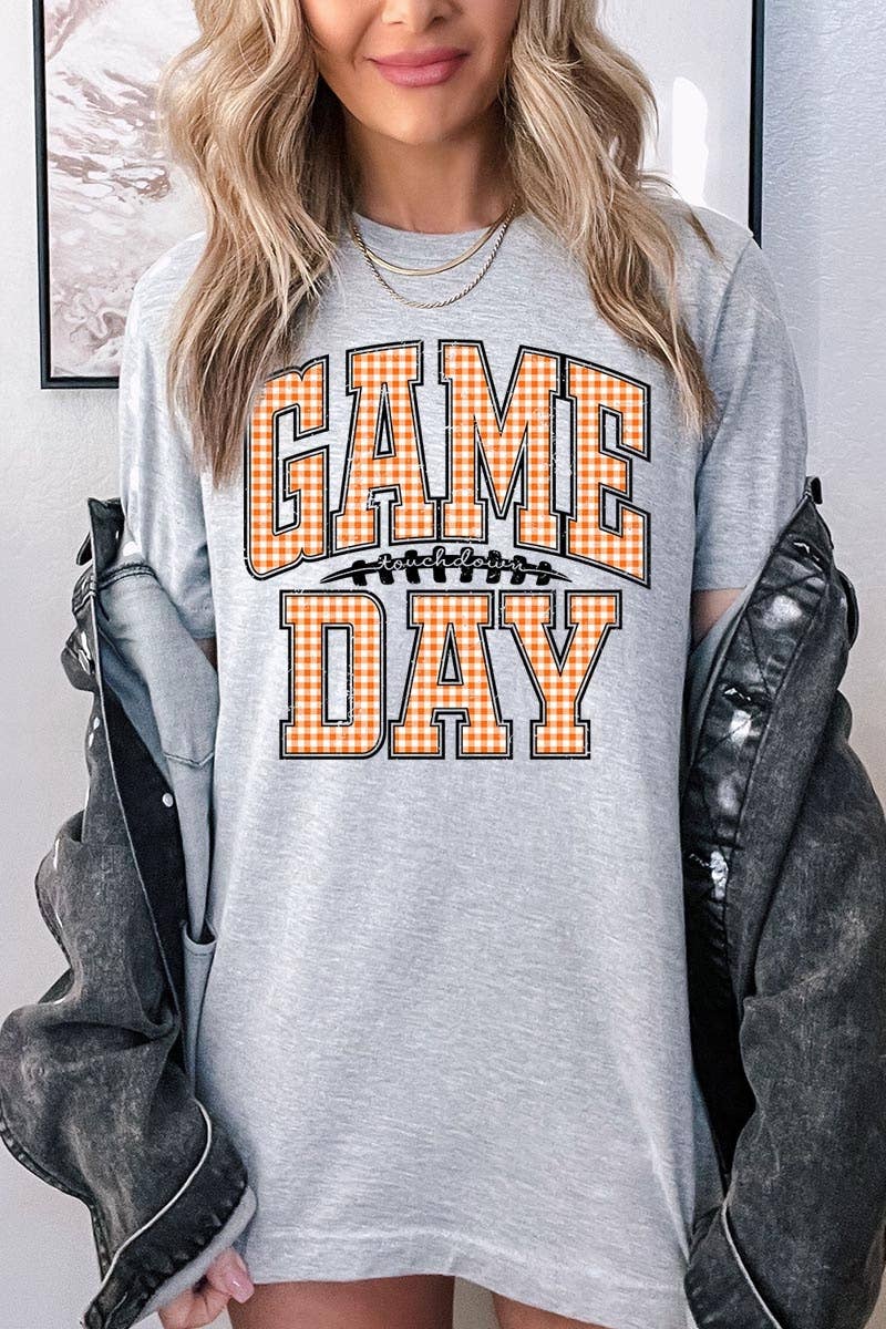 COLORBEAR - Wholesale T-Shirt (Graphic) - Women's - Orange Gingham Game Day Graphic Tee1