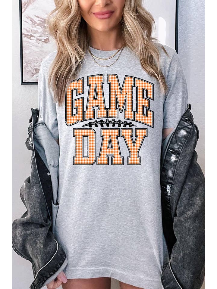 COLORBEAR - Wholesale T-Shirt (Graphic) - Women's - Orange Gingham Game Day Graphic Tee1