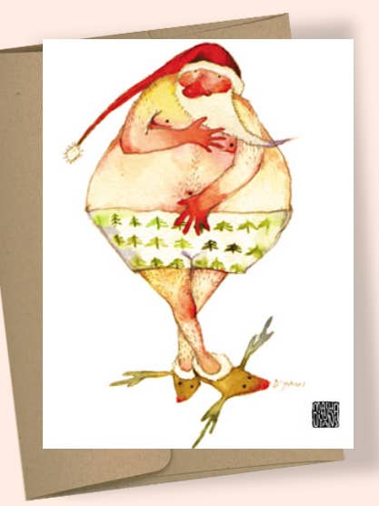 BOXERS SANTA WATERCOLOR GREETING CARD for wholesale by Studio Masha D'yans