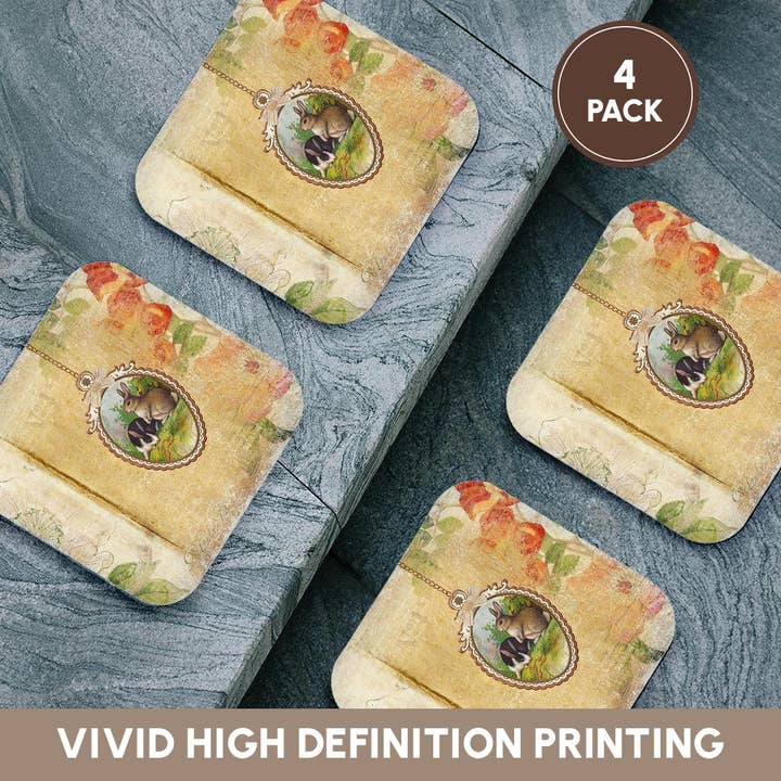 3dRose - Wholesale Coasters - 3dRose, Vintage Egg with Two Bunnies, Flower Background, Coaster12