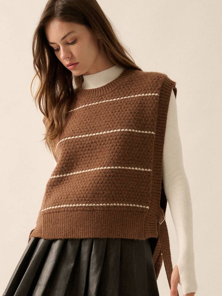 Colete de camisola com gravata lateral de malha a cabo às riscas por atacado de Promesa USA