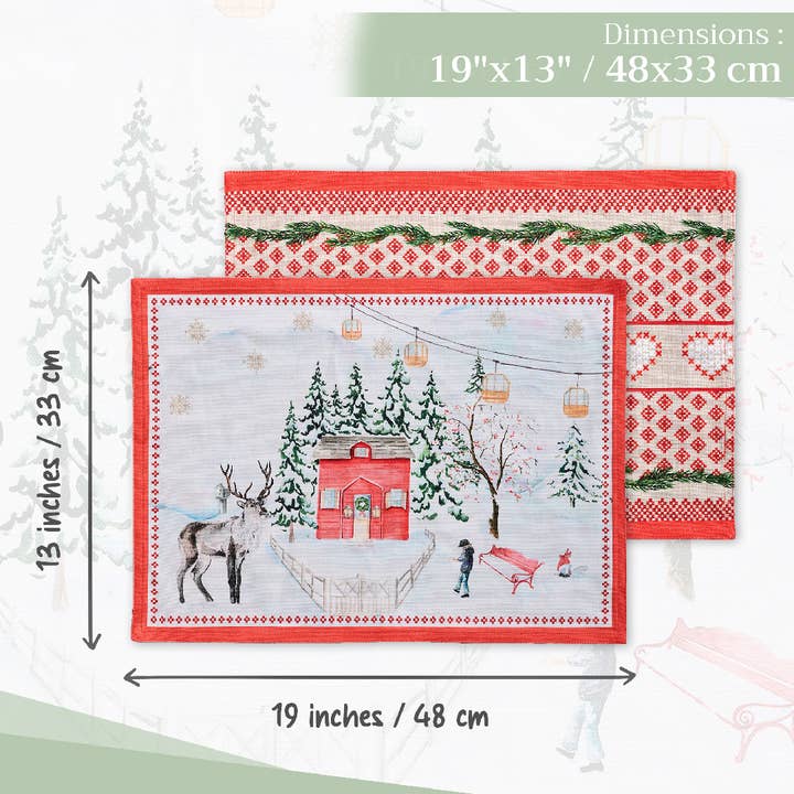 Maison d'Hermine - Design in Every Thread - Wholesale Placemat - Placemats 100% Cotton 13" x 19" - Set of 4 - Rural Christmas3