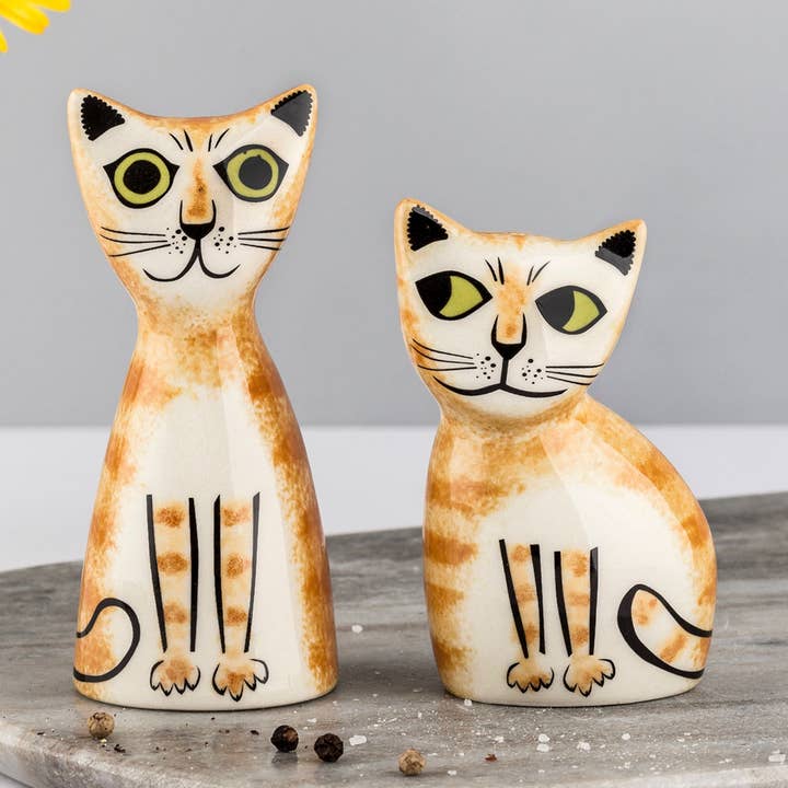 Salero y pimentero de gato naranja para venta al por mayor de Hannah Turner Ltd