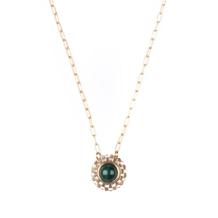 Checkered Circle Necklace in Malachite for wholesale by Michelle Starbuck Designs