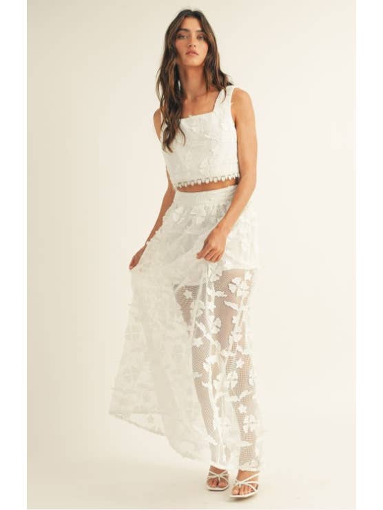 White Floral Square Neck Skirt Set for wholesale on Faire