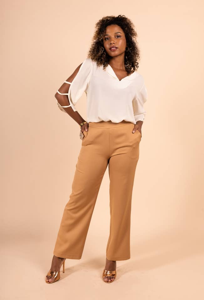 You Udress - Wholesale Pants - Women's - High-waisted red pleated 7/8 camel pants