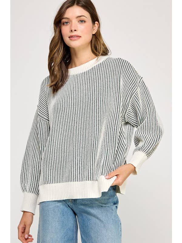 Miss Love - Wholesale Knit Sweater - Women's - Super Soft Strip Sweater8