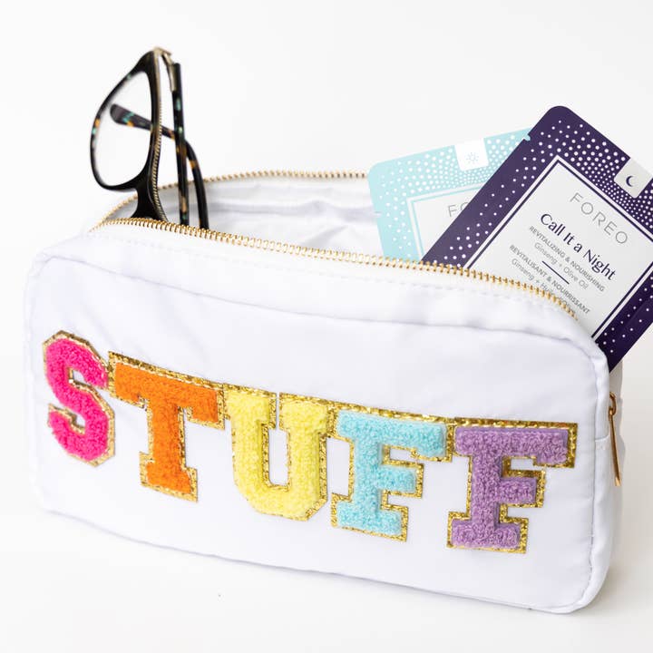 Natalia - Wholesale Makeup/Cosmetic Bag - Preppy Nylon Chenille Letter Travel Makeup Pouch - STUFF