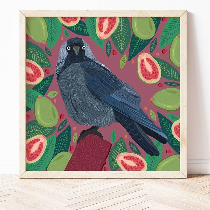 Jackdaw & Guavas Print for wholesale by Bea Baranowska Illustration