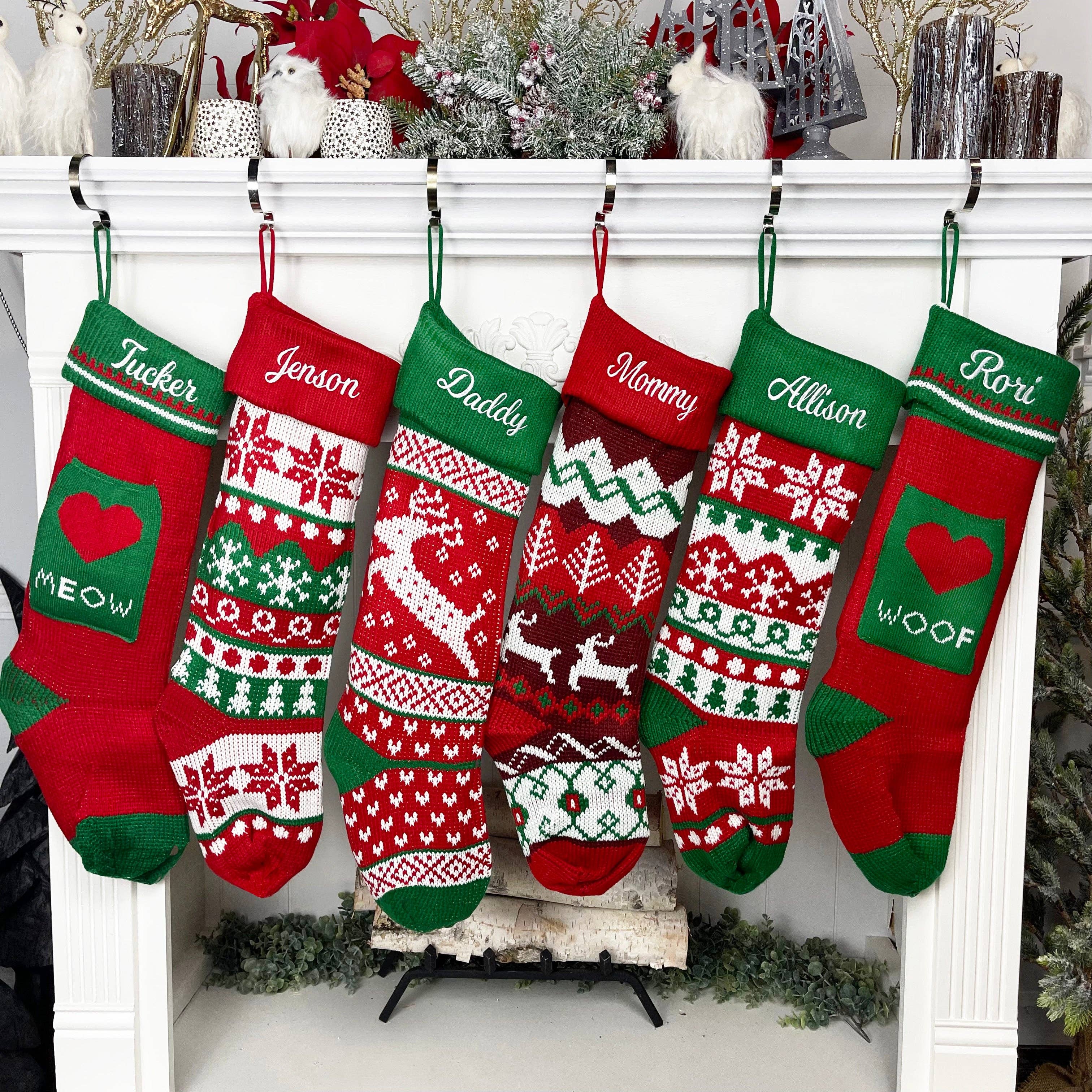 Wholesale Extra Large Knit Stocking Blanks with Snowflake Deer patterns and  Pet Stockings with Woof and Meow for your store - Faire