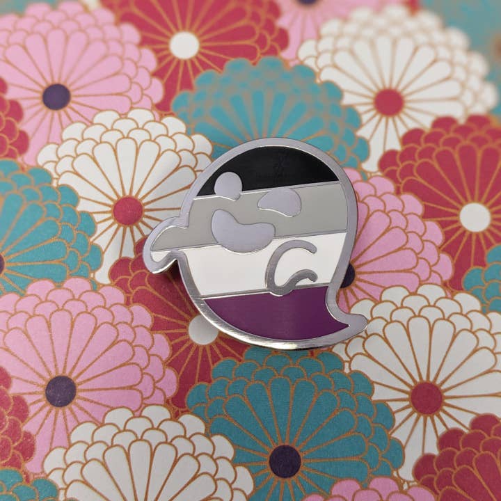 Ace Wraith - asexual pride, LGBTQIA+ ghost enamel pin for wholesale by Cunning Linguist Co.