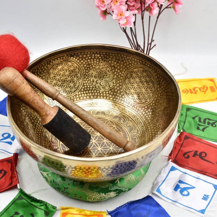 Tigela Cantante Flor da Vida: Tigela Tibetana Feita à Mão de 11 polegadas para Cura com Som por atacado de NadaYoga