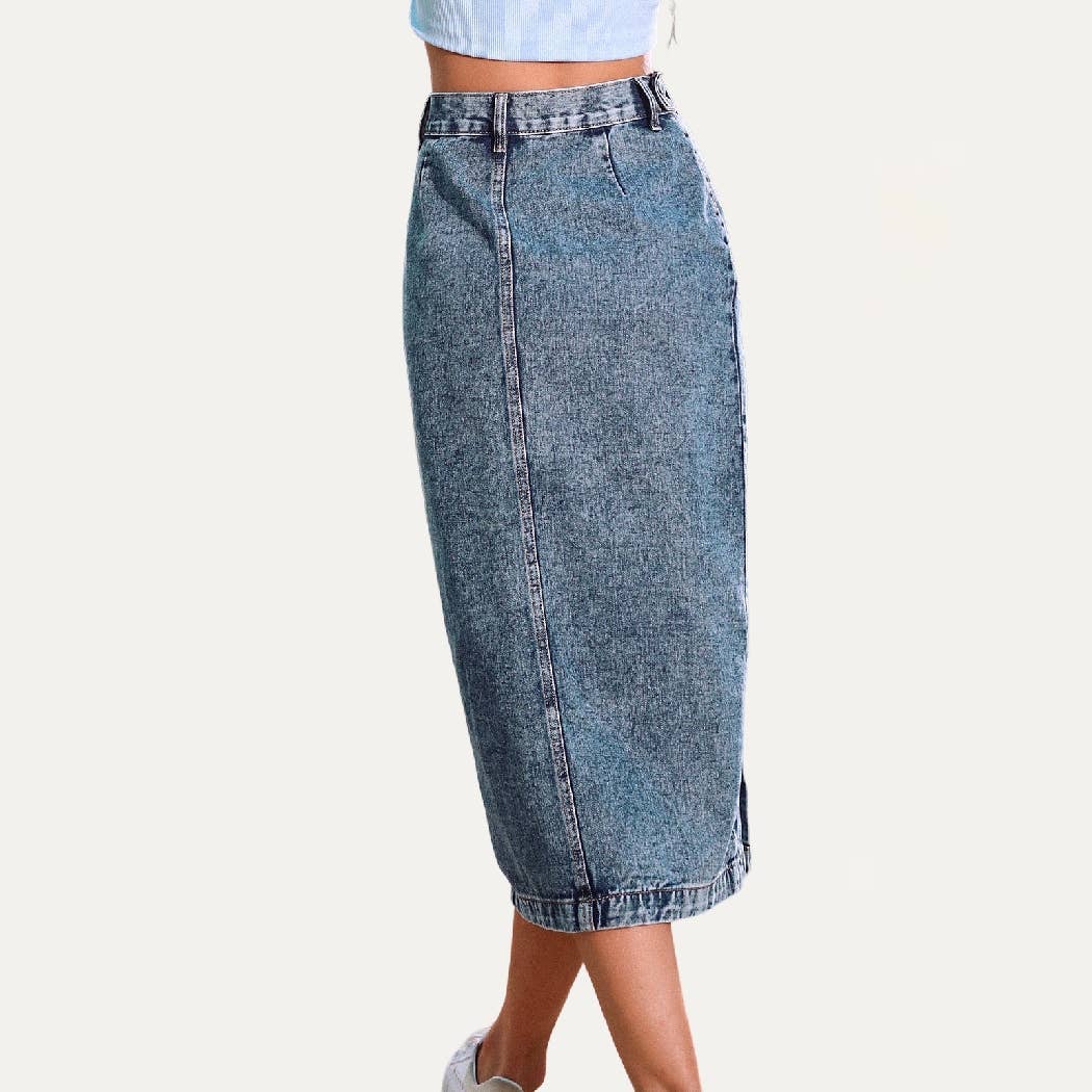 The Moment Collection - Wholesale Skirt - Women's - Always Chic Buttons High-Rise Denim Midi Skirt3