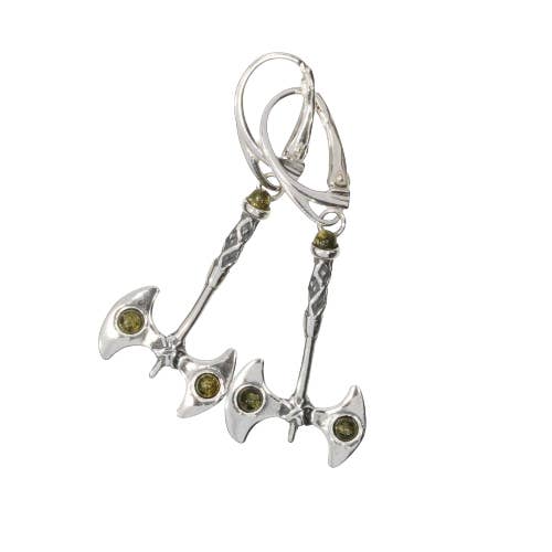 Orecchini a forma di ascia in argento Sterling color ambra di colore verde su ganci per la vendita all'ingrosso da parte di Amberman