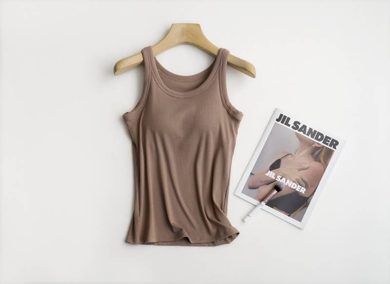 HIDDENBRAND - Wholesale Tank Top - Women's - Essential Basic Rib Soft tank top w built in bra7