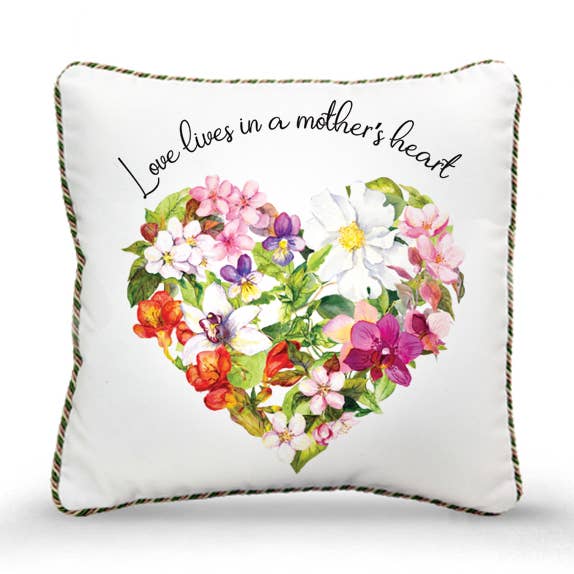 Almohada (10x10) - El amor vive en el corazón de una madre para venta al por mayor de Mariasch Studios
