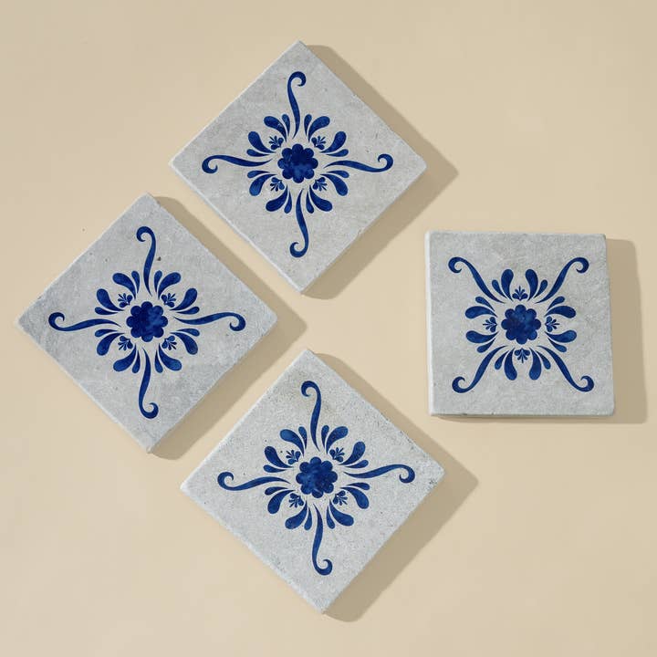 GHARYAN Stoneware & More - Wholesale Coasters - Andalusia Patterned Marble Tiles Coasters | Set of 4