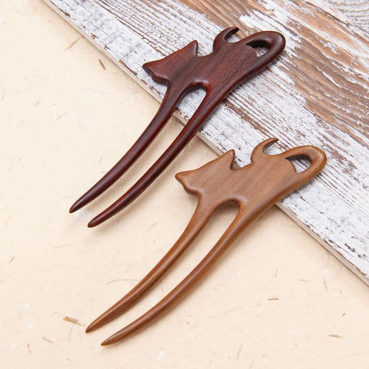 Natural Large Wooden Cat Hair Pin Hair Stick for wholesale by SOMETHING MINTY