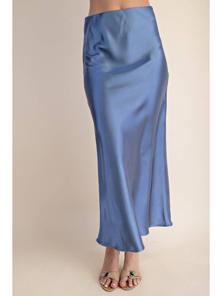 Glam - Wholesale Skirt - Women's - Waist Elastic Band Midi Satin Skirt7