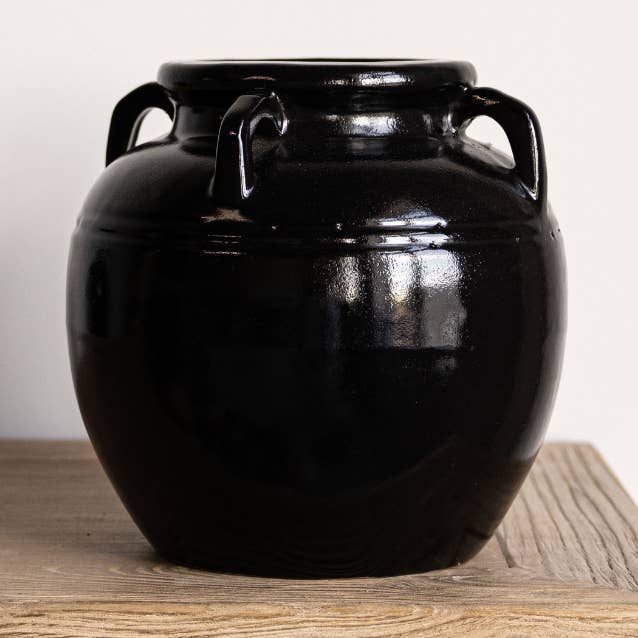 Mercier Glazed Black Vase With Handles Large for wholesale by Luxe B Co