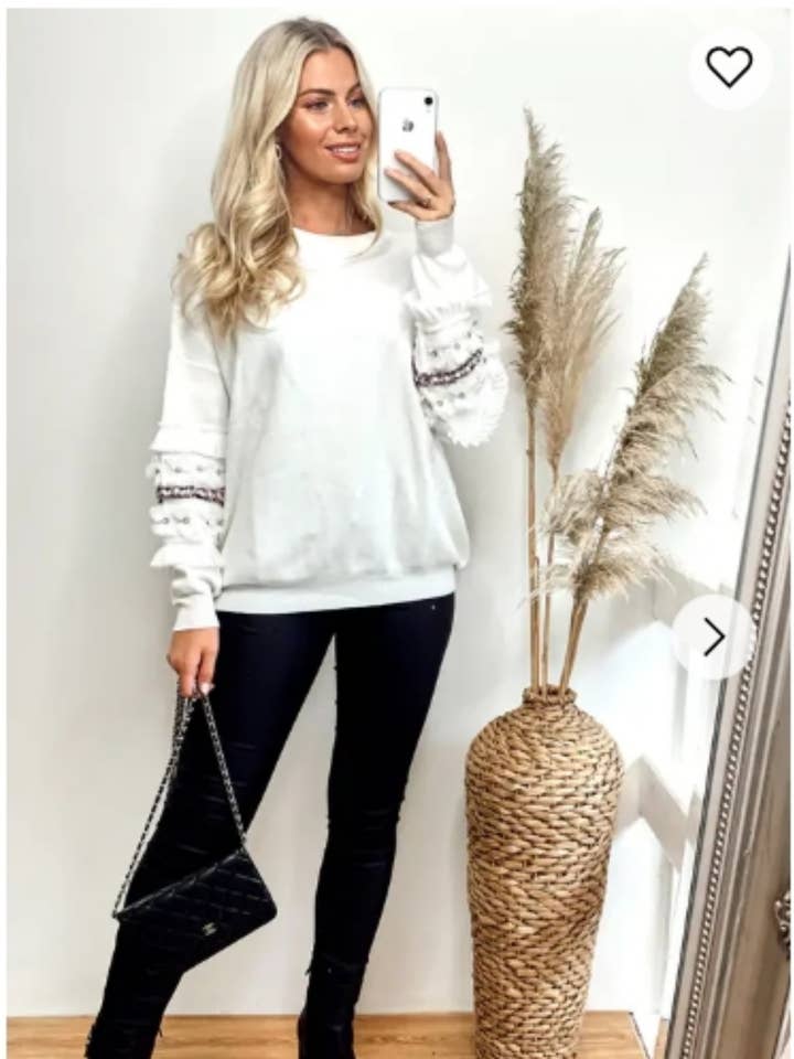 Tröja med blom- och paljettdekorerade ärmar för wholesale av CY FASHION. LONDON