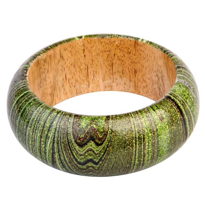 Painted marbleized wood cuff medium lime- was $7 now $4 for wholesale by Erik & Mike