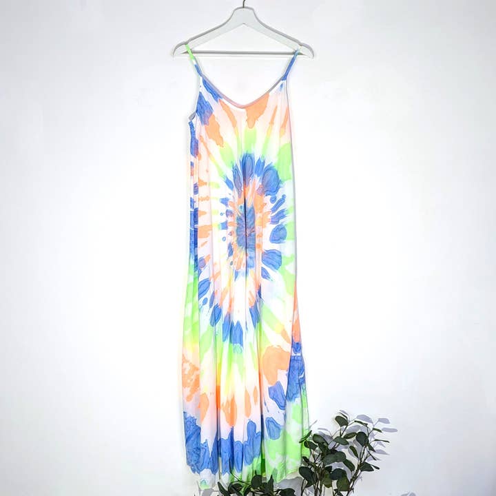 Tempest Designs – wholesale Dress – Women's – Long tie dye strappy viscose Summer dress with neon elements (M-L)