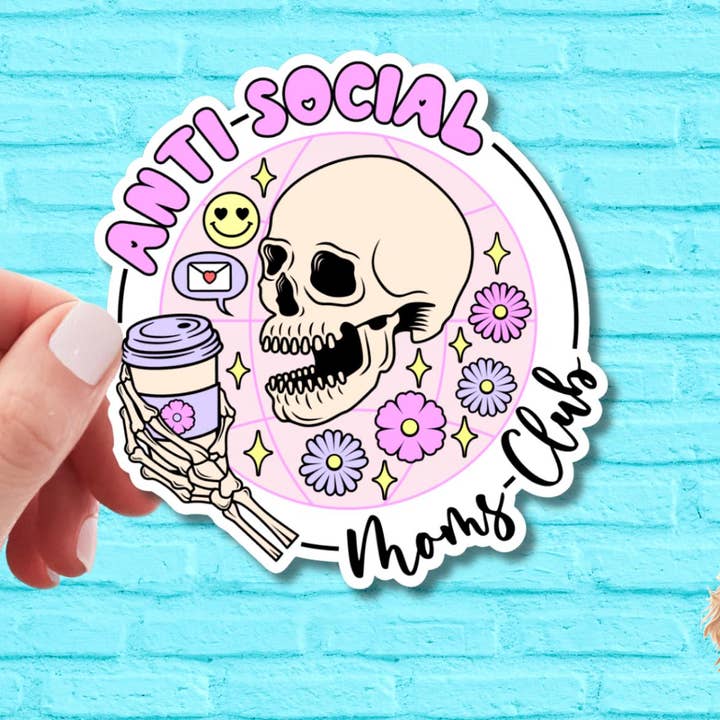 Anti-Social Mom's Club Vinyl Sticker | Funny Sticker | Water Bottle Sticker | Laptop Sticker | Kindle Sticker | Introvert | Cute Stickers for wholesale by That Crafty Agent