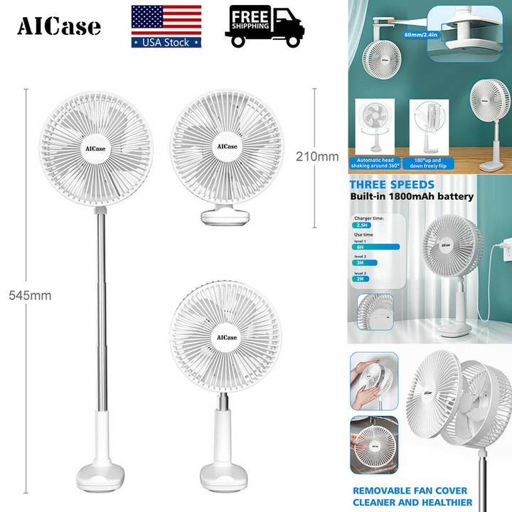 Portable 7" Fan Adjustable Head Shaking Clip Stand Rechargeable Air Cooling Fan for wholesale by AICase