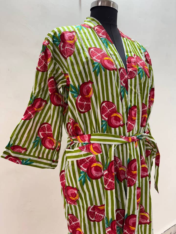 Nueva bata larga estampada de algodón tipo kimono para venta al por mayor de Bhawana Handicrafts