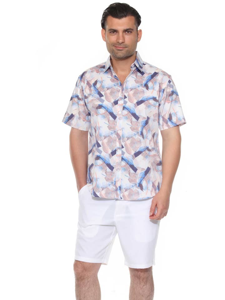 Camicia da uomo in stile resort casual festiva con stampa testurizzata Mojito per la vendita all'ingrosso da parte di MOJITO COLLECTION