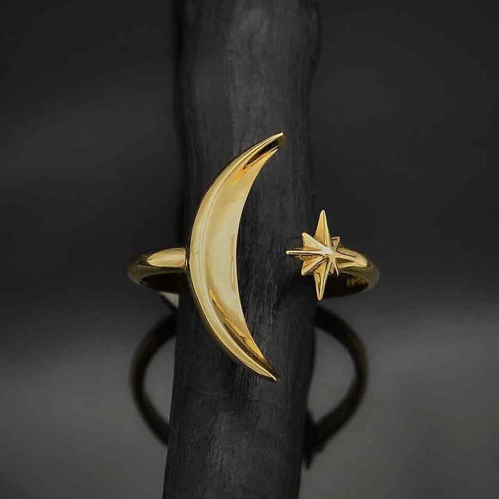 Nina Designs – wholesale Cocktail/statement ring – Sterling Silver or Bronze Adjustable Moon and Star Ring