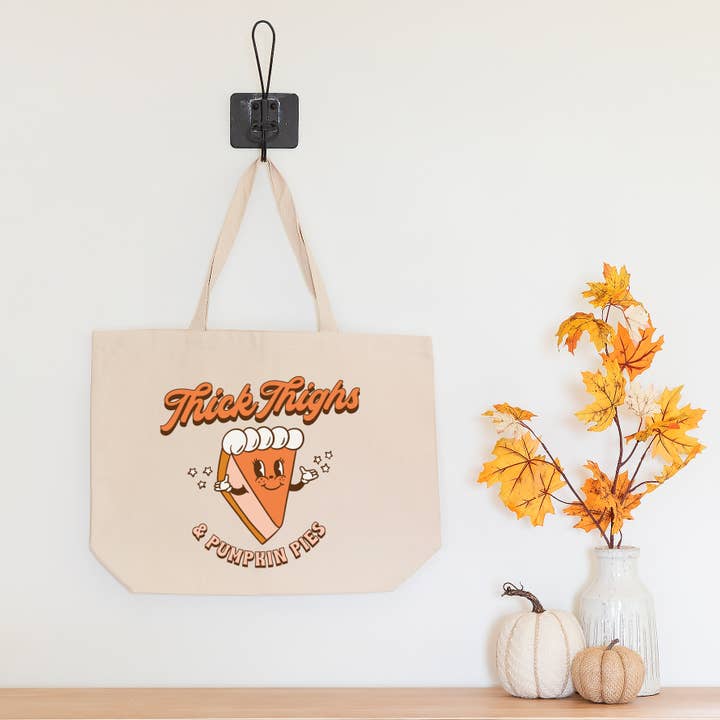 Fourre-tout d'automne pour Thanksgiving avec cuisses épaisses et tarte à la citrouille, 2 tailles pour la vente par Love You a Latte Shop