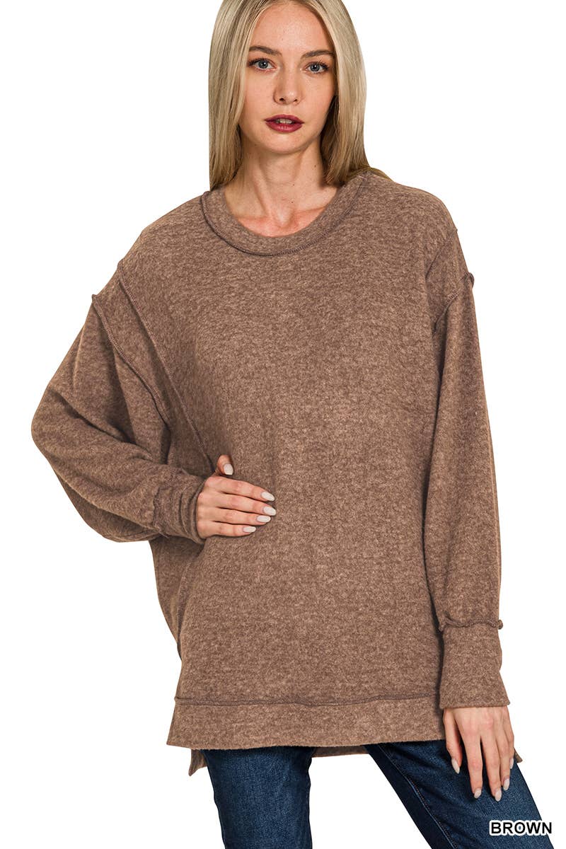 42POPS - Wholesale Knit Sweater - Women's - `.Brushed Melange Hacci Exposed Seam Sweater W/ Side4